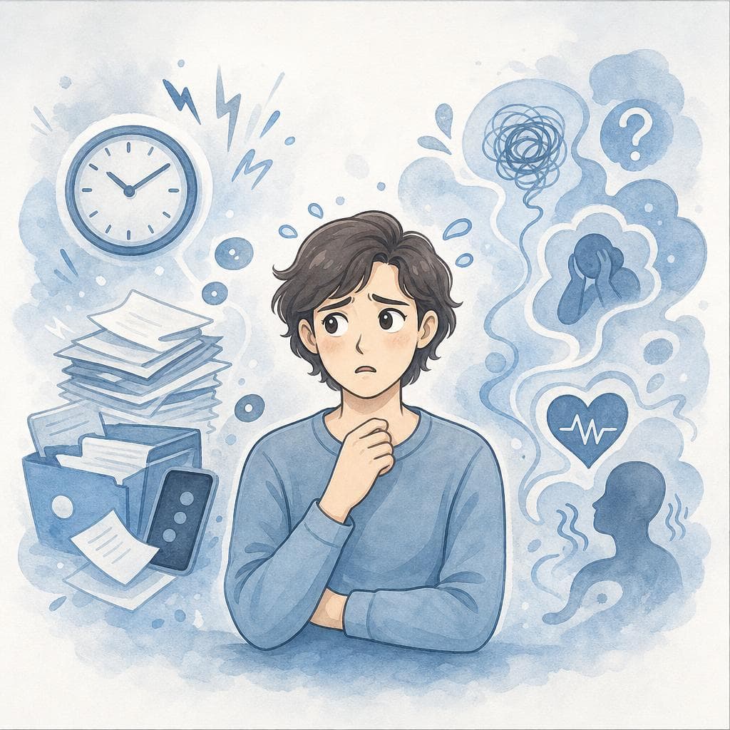 Har jeg stress eller angst?. Person i blå. Angst, Stress.