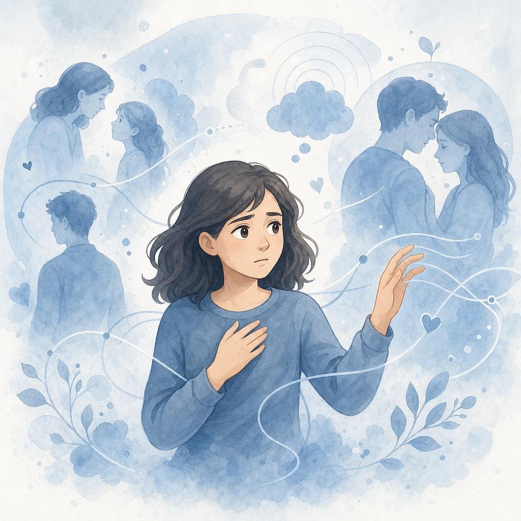 Tilknytningsmønstre: Når fortiden indhenter dig. Person i blå. Angst, Stress.