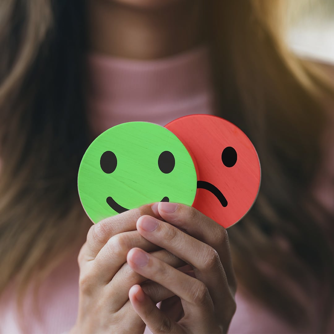 Smileys der viser resultatet af en angsttest.